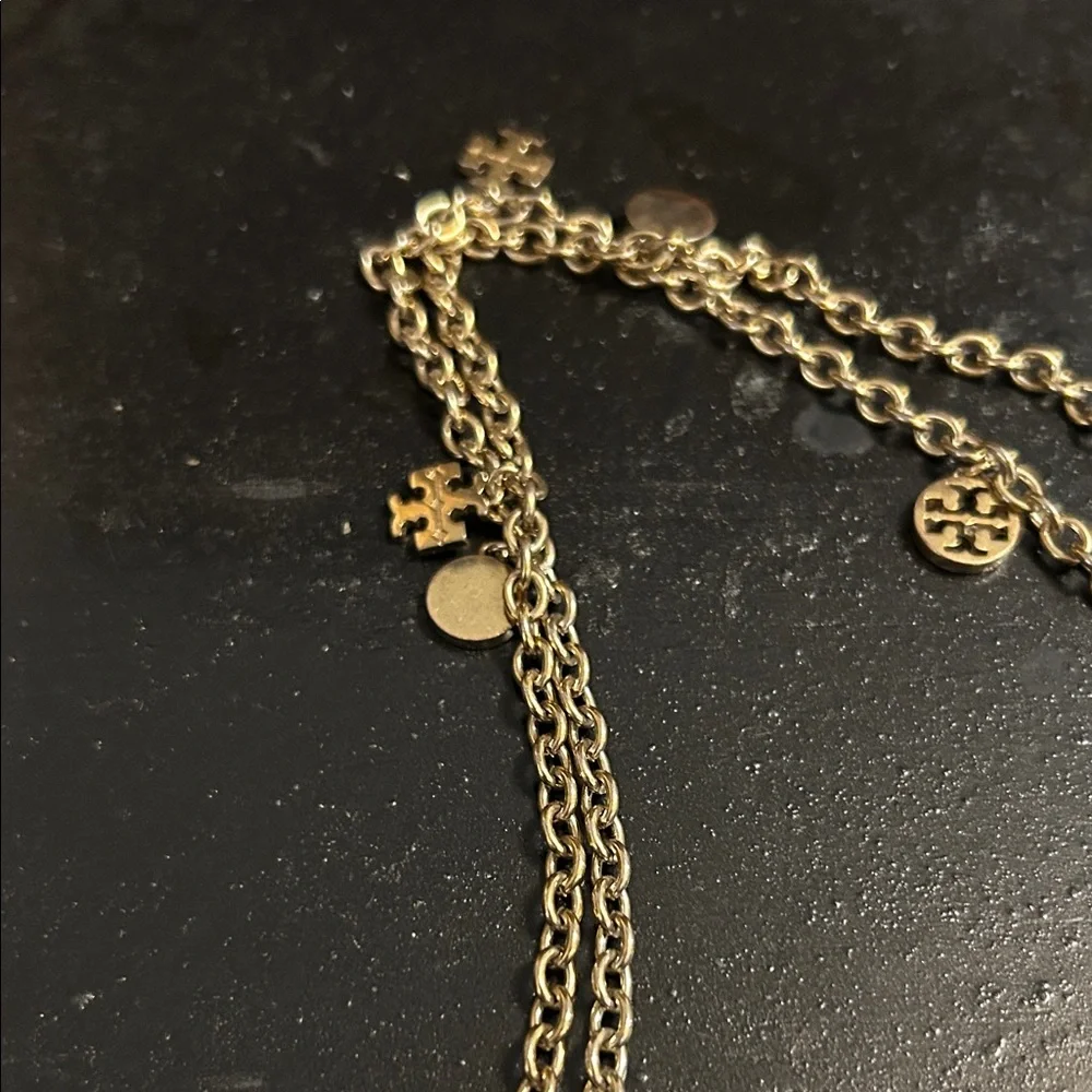 Tory Burch- Rosary Chain Necklace with Logo Charms, 24”